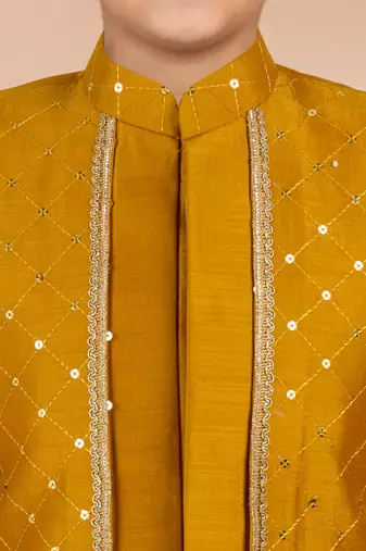 mustard silk blend indowestern set 