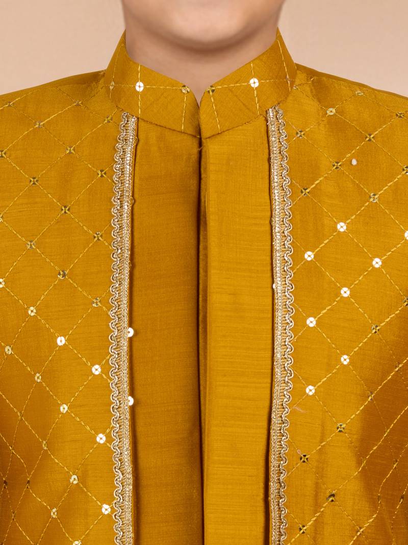 mustard silk blend indowestern set 