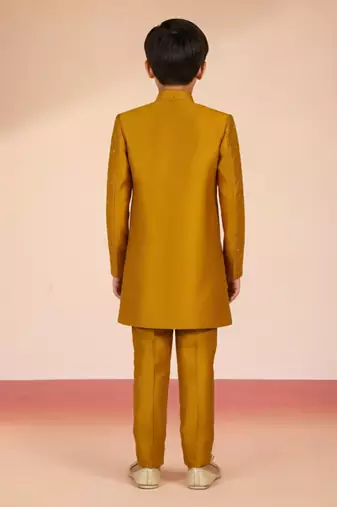mustard silk blend indowestern set 