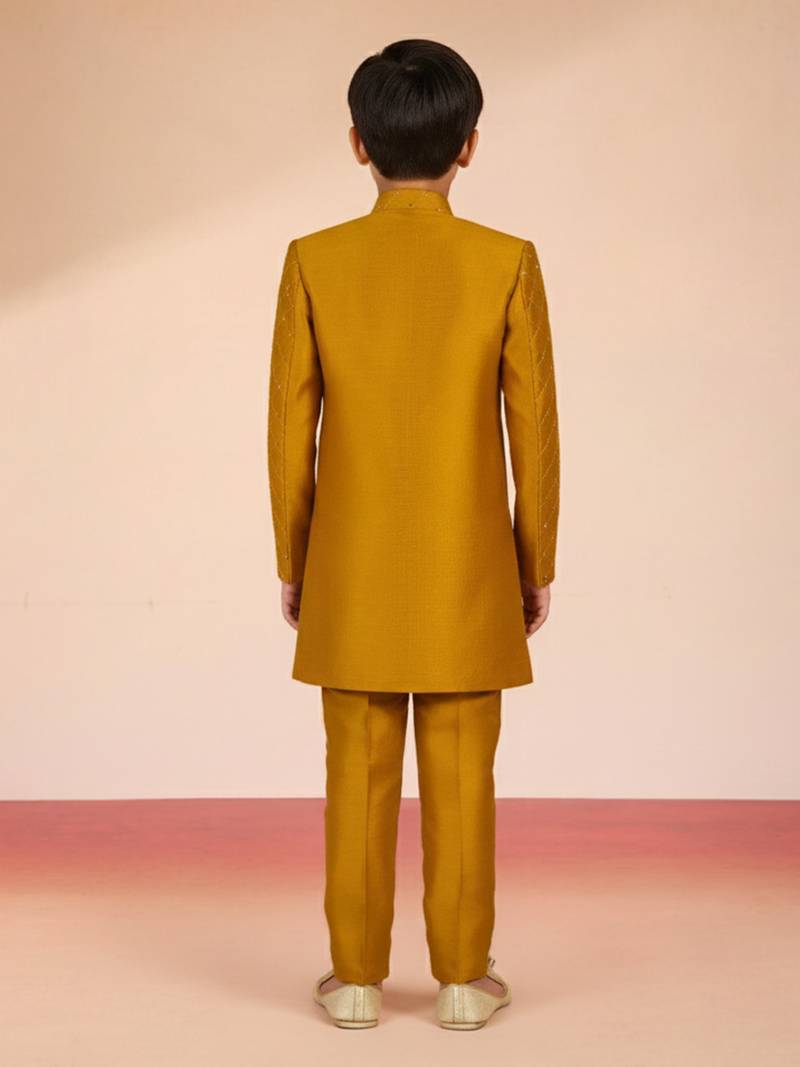 mustard silk blend indowestern set 