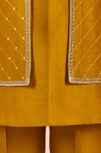 mustard silk blend indowestern set 