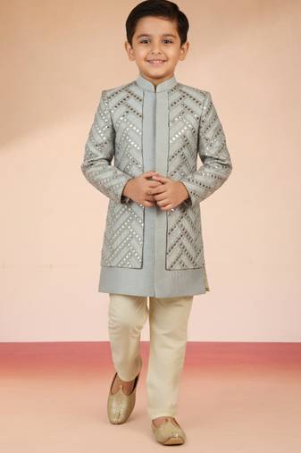aqua silk blend indowestern set 