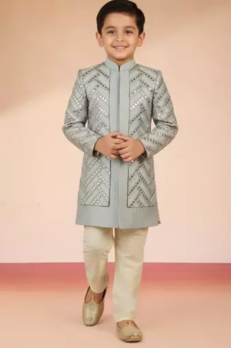 aqua silk blend indowestern set 