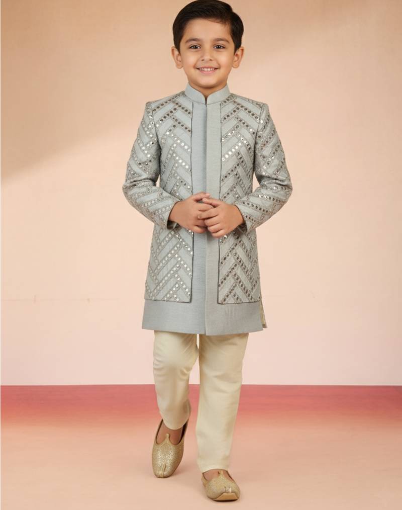 aqua silk blend indowestern set 