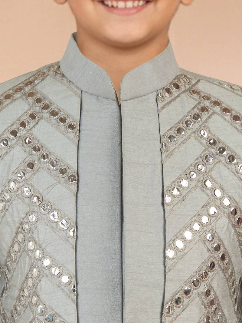 aqua silk blend indowestern set 