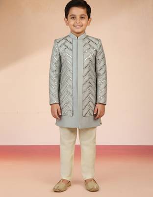 aqua silk blend indowestern set  3