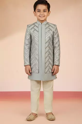 aqua silk blend indowestern set 