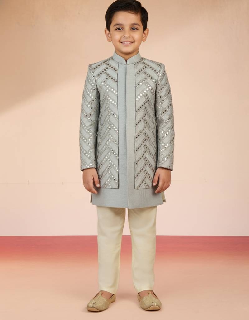 aqua silk blend indowestern set 