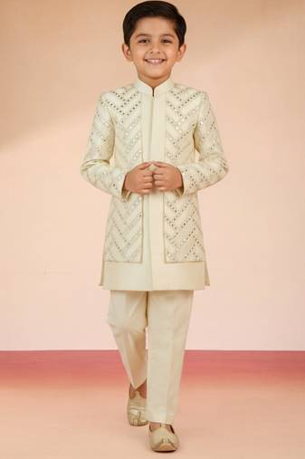 cream silk blend indowestern set 