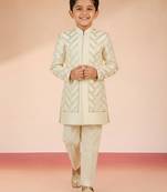 cream silk blend indowestern set 