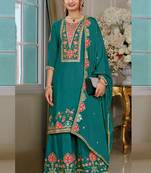 Rama green chinon silk embroidered designer palzzo suit