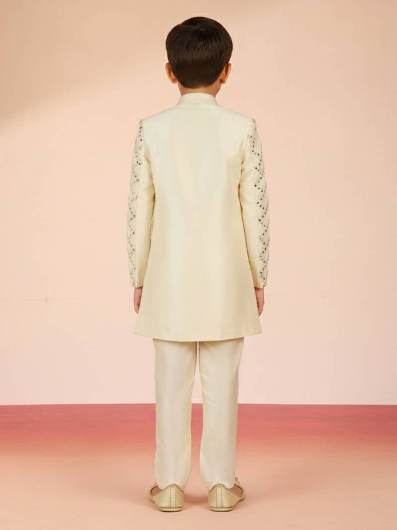 cream silk blend indowestern set 