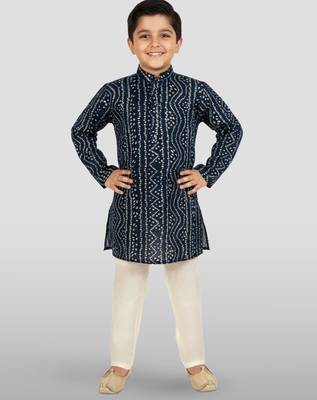 blue rayon bandhani kurta pyjama set  1