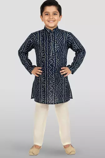 blue rayon bandhani kurta pyjama set 