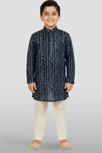 blue rayon bandhani kurta pyjama set 