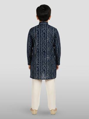 blue rayon bandhani kurta pyjama set  4