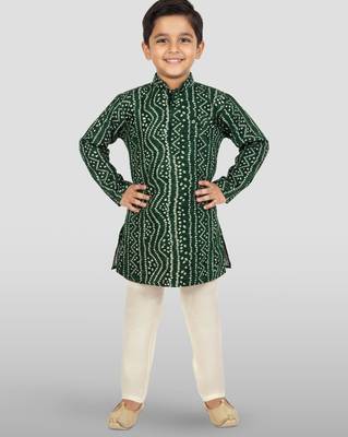 green rayon bandhani kurta pyjama set  1