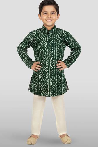 green rayon bandhani kurta pyjama set 
