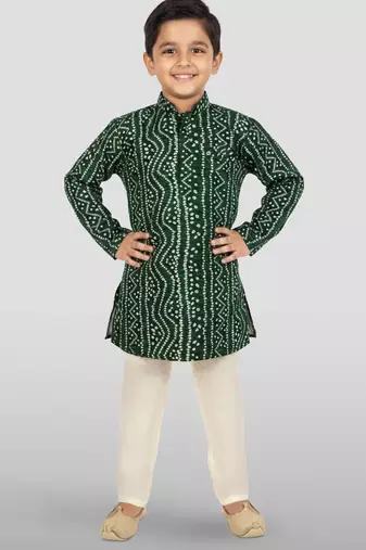 green rayon bandhani kurta pyjama set 