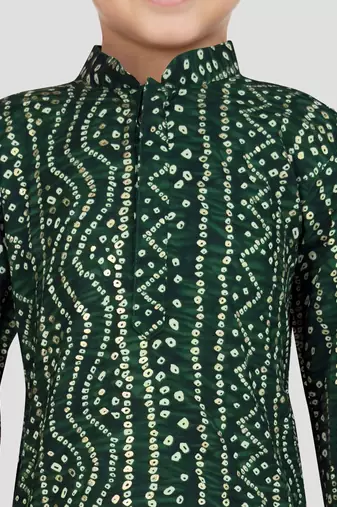 green rayon bandhani kurta pyjama set 