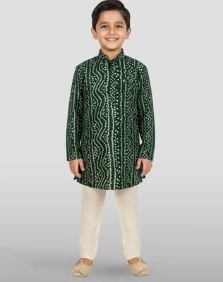 green rayon bandhani kurta pyjama set  3