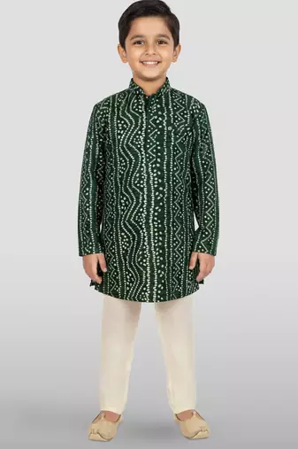 green rayon bandhani kurta pyjama set 