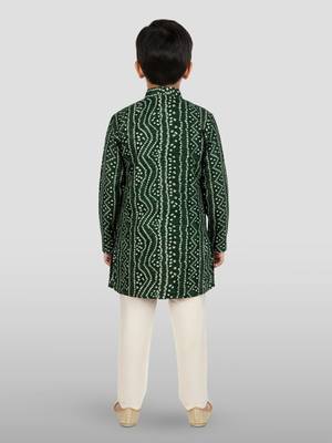 green rayon bandhani kurta pyjama set  4