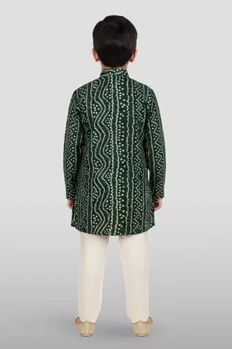 green rayon bandhani kurta pyjama set 