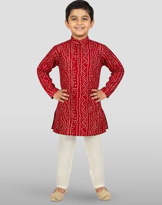 maroon rayon bandhani kurta pyjama set  1