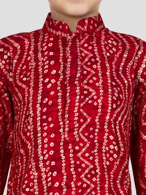 maroon rayon bandhani kurta pyjama set  2