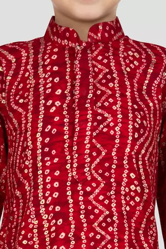 maroon rayon bandhani kurta pyjama set 