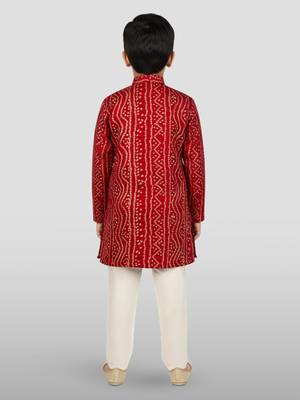 maroon rayon bandhani kurta pyjama set  4