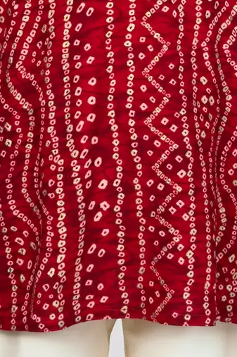 maroon rayon bandhani kurta pyjama set 
