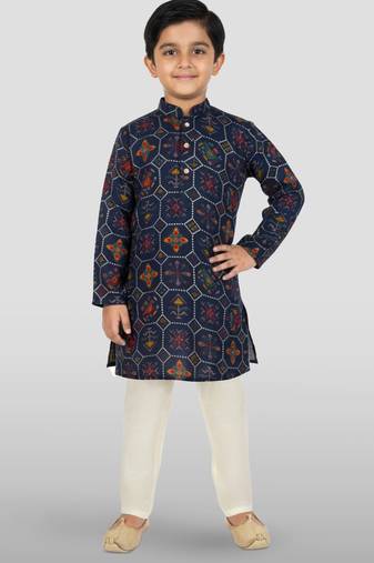 navy blue rayon kurta pyjama set 