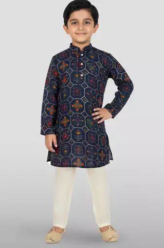 navy blue rayon kurta pyjama set 