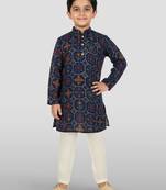 navy blue rayon kurta pyjama set 