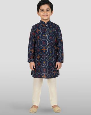 navy blue rayon kurta pyjama set  3