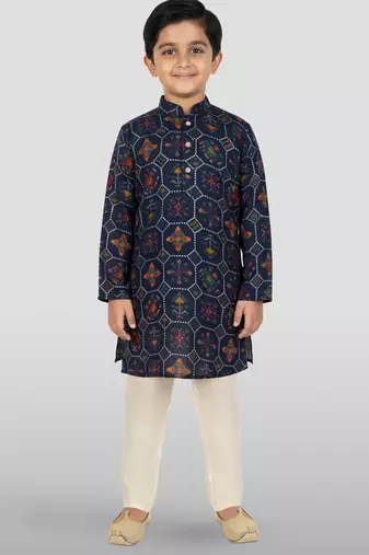 navy blue rayon kurta pyjama set 