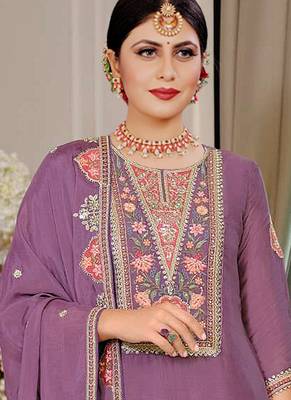 Onion pink chinon silk embroidered designer palzzo suit 2
