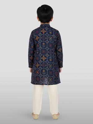 navy blue rayon kurta pyjama set  4