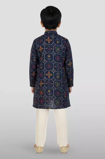 navy blue rayon kurta pyjama set 