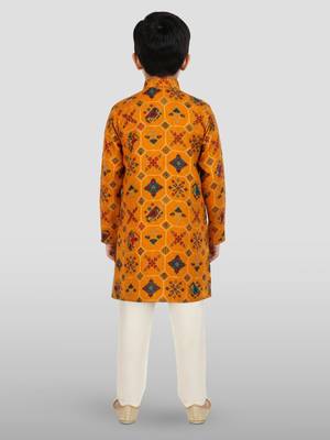 mustard rayon kurta pyjama set  4