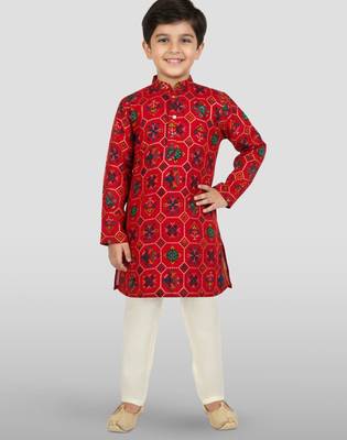 red rayon kurta pyjama set  1
