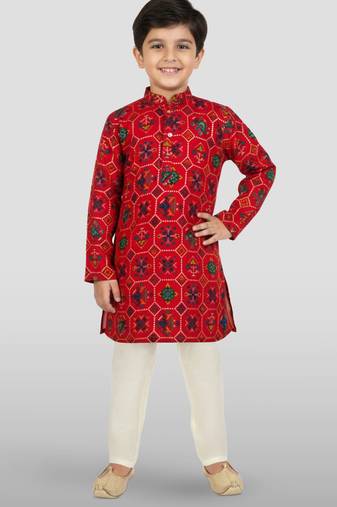 red rayon kurta pyjama set 