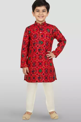 red rayon kurta pyjama set 