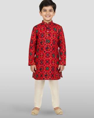 red rayon kurta pyjama set  3