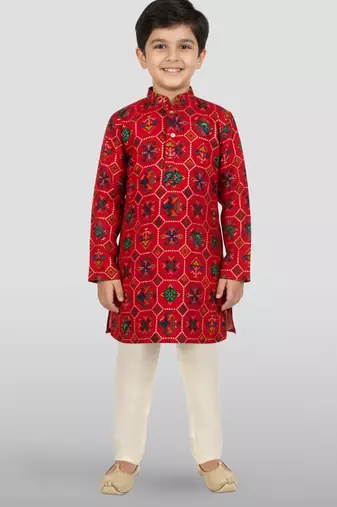 red rayon kurta pyjama set 