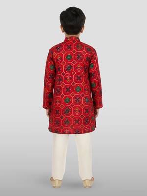 red rayon kurta pyjama set  4