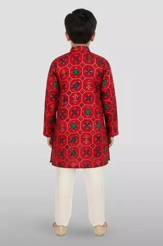 red rayon kurta pyjama set 