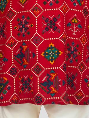 red rayon kurta pyjama set  5